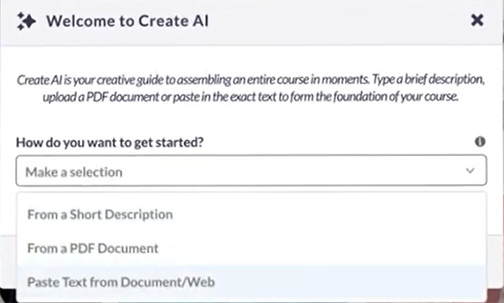 screenshot of AI create showing ease of system